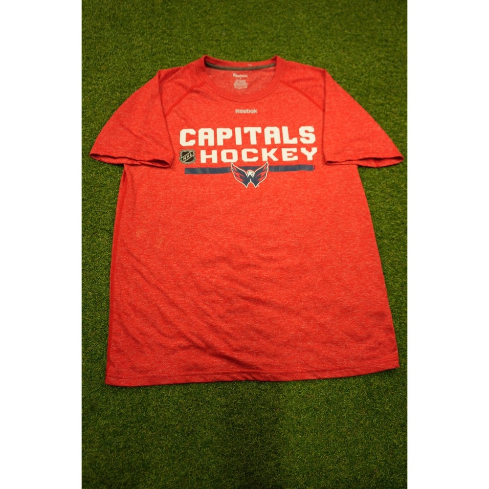 Reebok Playdry NHL Washington Capitals Hockey Shirt Mens Large Red Crew‎ Neck